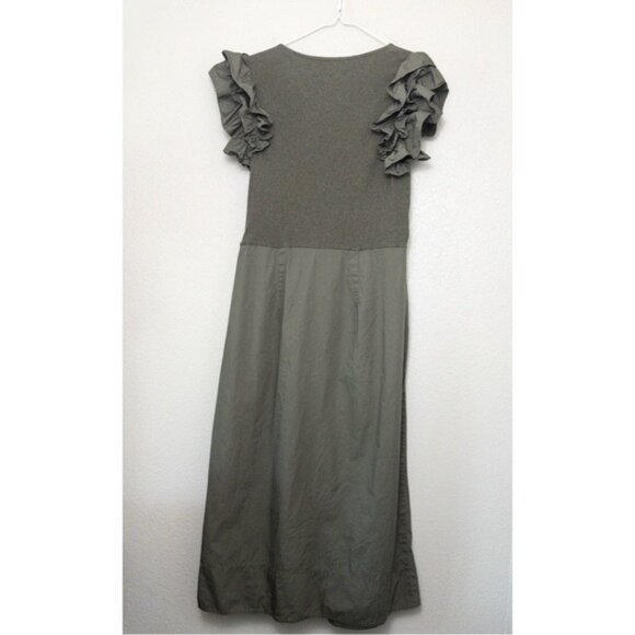 Ulla Johnson Isabella Ruffle Dress XL Military Melange Draped Midi Green - Picture 12 of 13